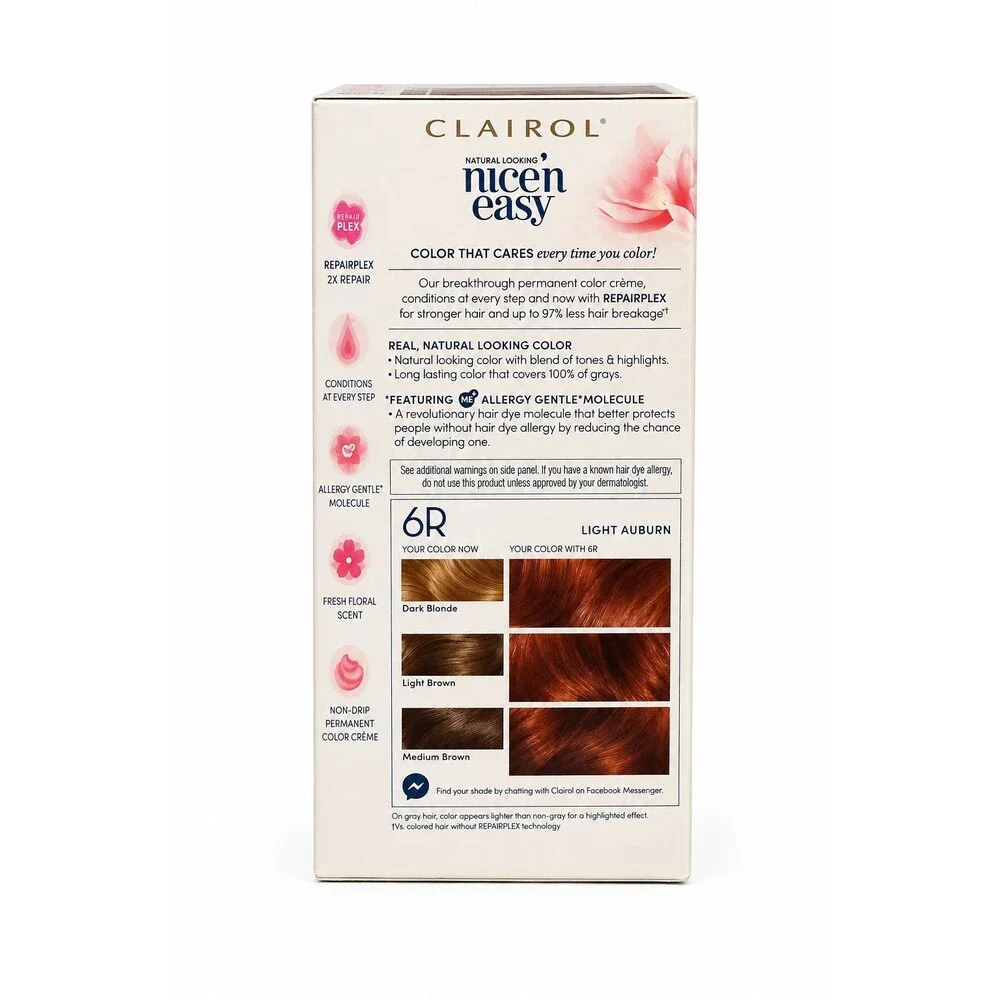 Clairol Nice'n Easy 6R Light Auburn Permanent Hair Color RepairPlex NOS